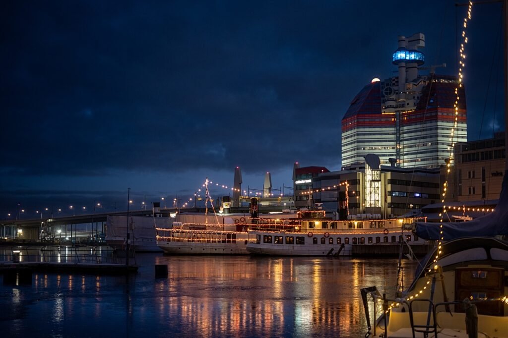 color, dark, night sky, nature, night, sky, little boom, gothenburg, port, water, channel, sweden
